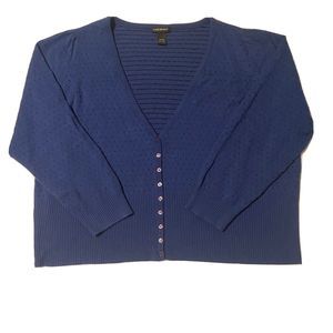 Lane Bryant Button Up Sweater Womens Size 26/28  Blue V-Neck Stretch Cardigan